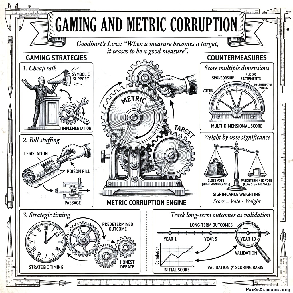 How politicians cheat on their report cards by naming bills the opposite of what they do, and how we catch them by grading on multiple subjects. You can fake your math score, but math plus history plus science is harder.