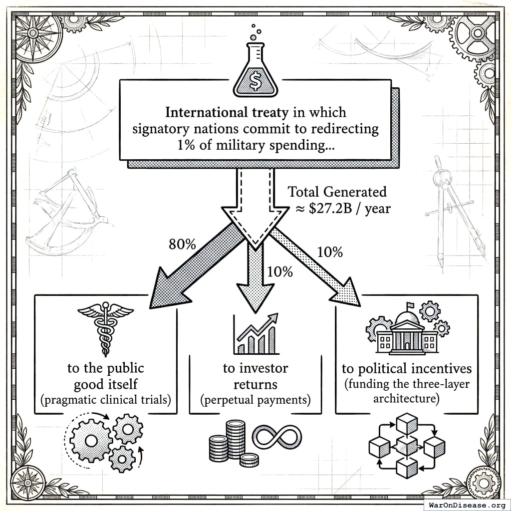 Where the money goes when you take one penny from every dollar we spend on bombs: some helps people, some goes to investors, and some bribes politicians to keep helping people. It’s bribes all the way down, but upward.