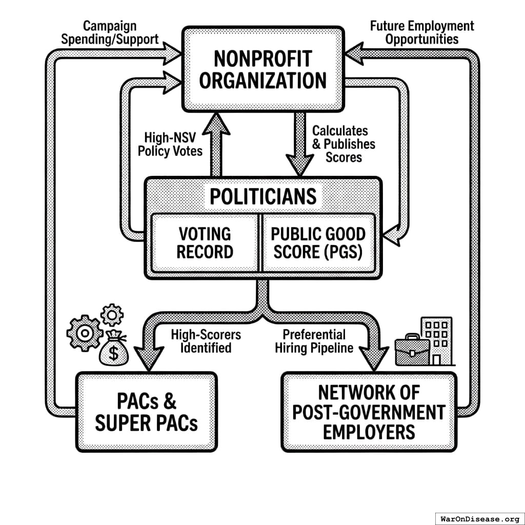 Vote good, get good score, get campaign help, get cushy job after politics. Like a loyalty card at a coffee shop, but for not destroying democracy.